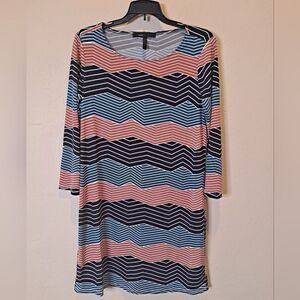 BCBGMaxAzria Digital Wave Chevron Striped Shift Jersey Dress Size Medium